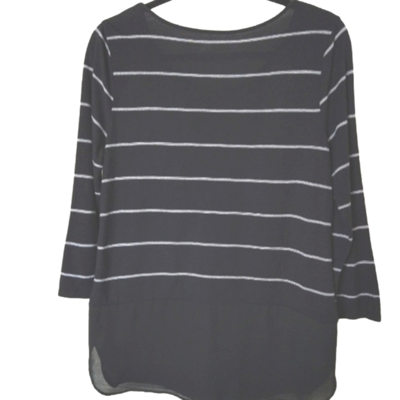 a.n.a. A New Approach Black & White Striped Top With Chiffon Bottom - Picture 4 of 5